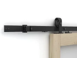 Vente-unique Porte coulissante avec système en applique en bois et verre trempé dépoli - 3 fenêtres - H205 x L63 cm - ACOSTA II- Porte Coulissante