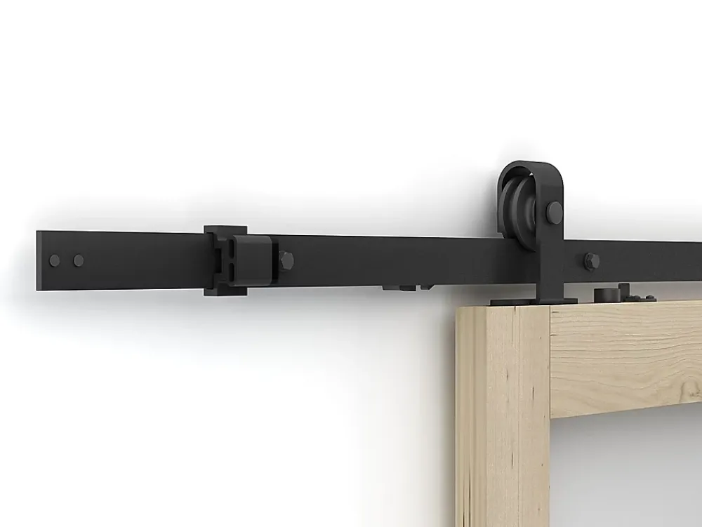 Vente-unique Porte coulissante avec système en applique en bois et verre trempé dépoli - 3 fenêtres - H205 x L63 cm - ACOSTA II- Porte Coulissante