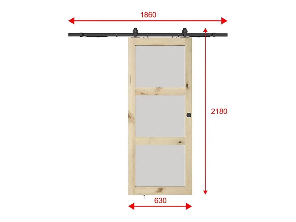 Vente-unique Porte coulissante avec système en applique en bois et verre trempé dépoli - 3 fenêtres - H205 x L63 cm - ACOSTA II- Porte Coulissante