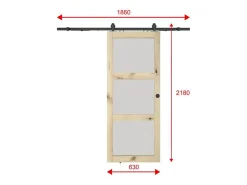 Vente-unique Porte coulissante avec système en applique en bois et verre trempé dépoli - 3 fenêtres - H205 x L63 cm - ACOSTA II- Porte Coulissante