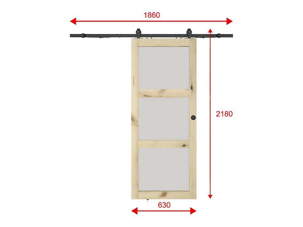 Vente-unique Porte coulissante avec système en applique en bois et verre trempé dépoli - 3 fenêtres - H205 x L63 cm - ACOSTA II- Porte Coulissante