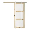 Vente-unique Porte coulissante avec système à galandage en bois et verre trempé dépoli - 3 fenêtres - H205 x L63 cm - ACOSTA II- Porte Coulissante