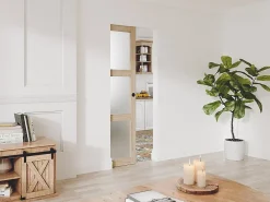 Vente-unique Porte coulissante avec système à galandage en bois et verre trempé dépoli - 3 fenêtres - H205 x L63 cm - ACOSTA II- Porte Coulissante