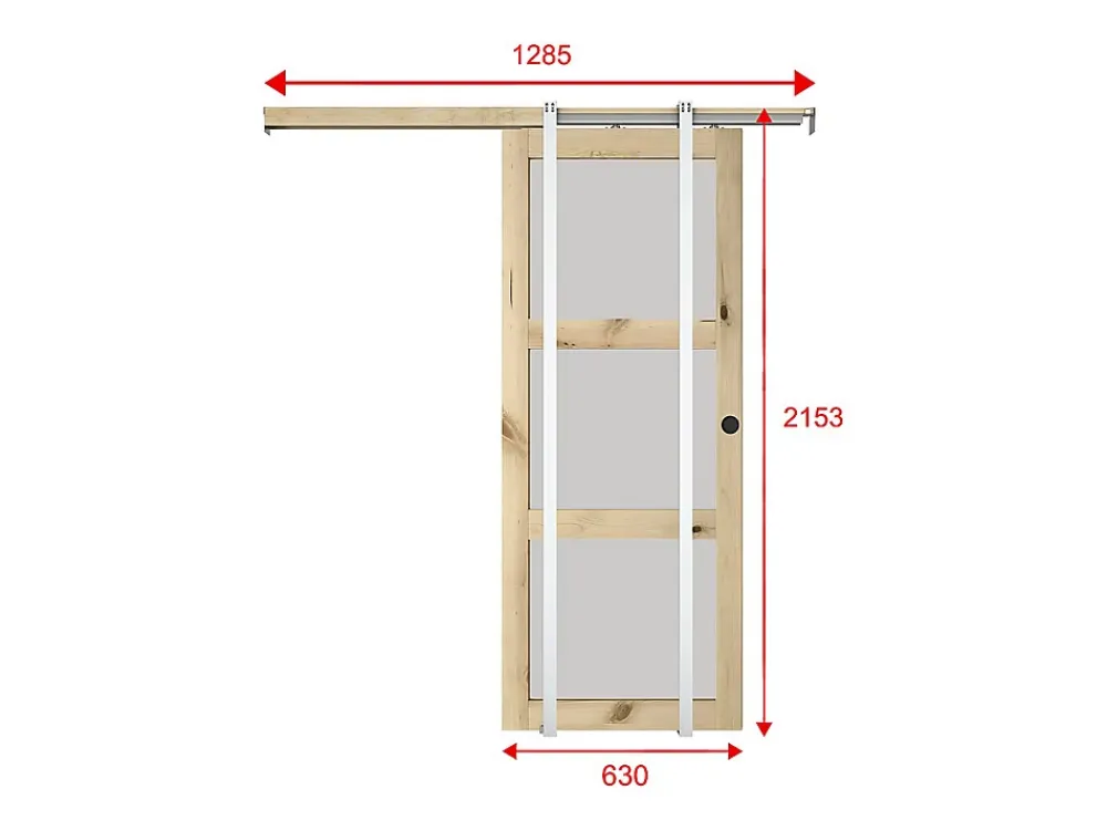 Vente-unique Porte coulissante avec système à galandage en bois et verre trempé dépoli - 3 fenêtres - H205 x L63 cm - ACOSTA II- Porte Coulissante