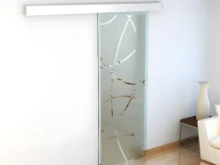 Vente-unique Porte Coulissante<Porte coulissante avec système en applique H205 x L83 cm - Verre trempé dépoli - HEIDI
