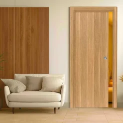 Reivilo Porte coulissante cloison Matild, H.204 x l.63 cm, sans serrure, finition chêne brut structuré- Porte Coulissante