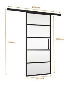 Schulte Porte coulissante complète 102x220 - verre de sécurité -décor industriel-poignée barre- Porte Coulissante