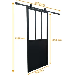 Schulte Porte Coulissante<Porte coulissante complète verre - 90x215 - Porte vitrée - Décor industriel - Satinée - Noir