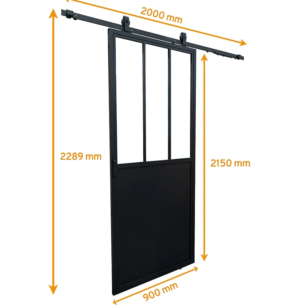 Schulte Porte Coulissante<Porte coulissante complète verre - 90x215 - Porte vitrée - Décor industriel - Satinée - Noir
