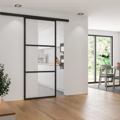 Schulte Porte Coulissante<Porte coulissante complète verre - 102x220 - Porte vitrée - Décor industriel Loftstyle - Transparent - Noir