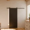 Schulte Porte Coulissante<Porte coulissante complète - bois 90x215cm - chêne oak noir - système ouvert noir -Softclose