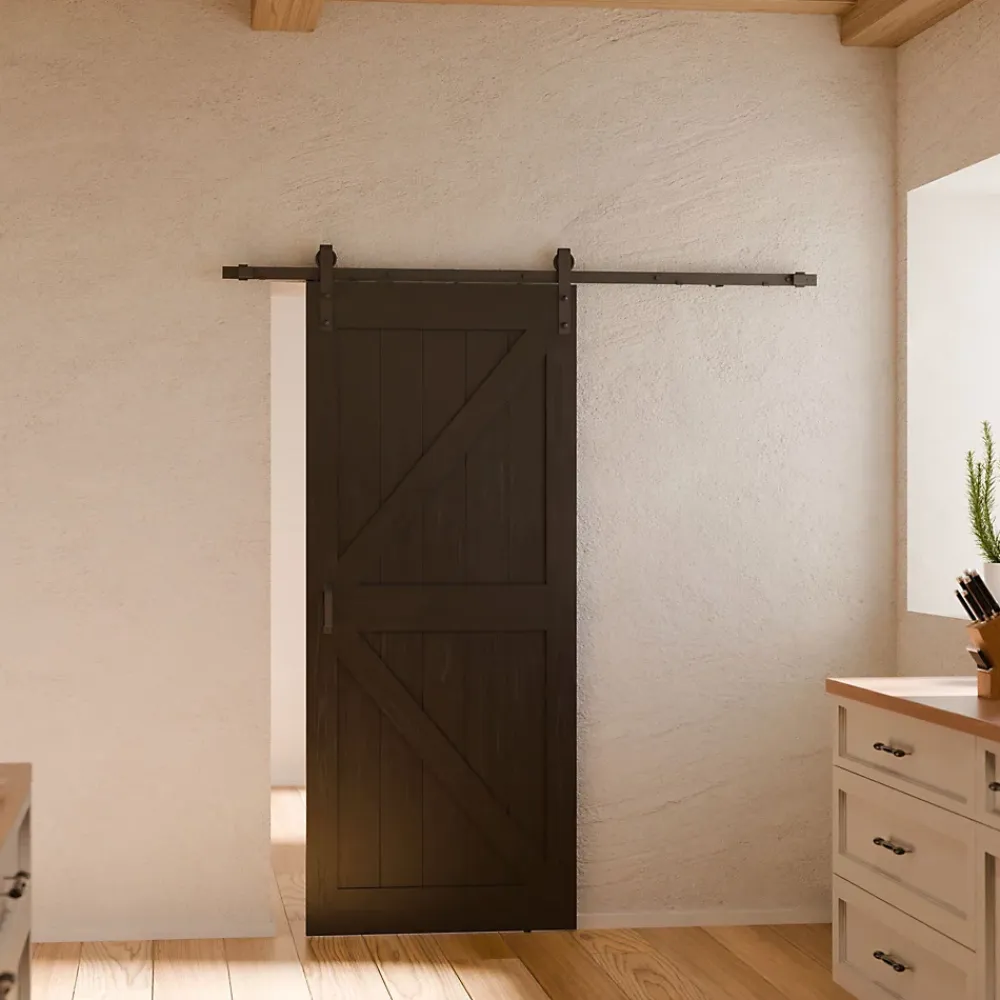 Schulte Porte Coulissante<Porte coulissante complète - bois 90x215cm - chêne oak noir - système ouvert noir -Softclose