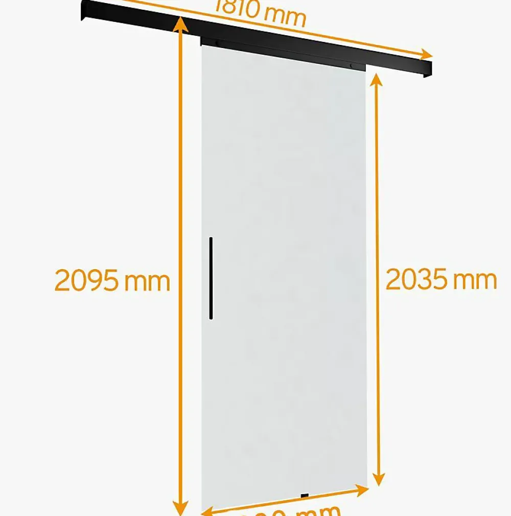 Schulte Porte Coulissante Complète 90x203 - Rail Noir - Verre De Sécurité - Verre Sablé - Poignée Barre -softclose- Porte Coulissante