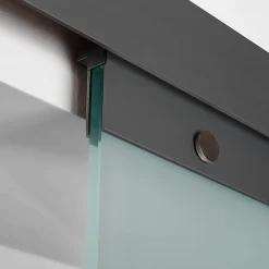 Schulte Porte Coulissante Complète 90x203 - Rail Noir - Verre De Sécurité - Verre Sablé - Poignée Barre -softclose- Porte Coulissante