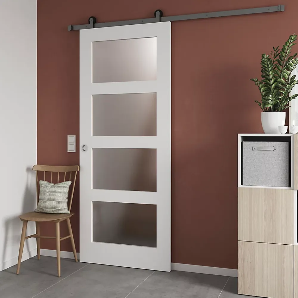 Porte coulissante Connemara 4 carreaux blanc H.204 x l.83 cm- Porte Coulissante