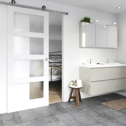 Porte coulissante Connemara 4 carreaux blanc H.204 x l.83 cm- Porte Coulissante