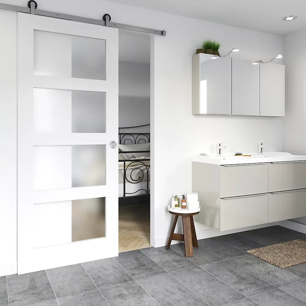Porte coulissante Connemara 4 carreaux blanc H.204 x l.83 cm- Porte Coulissante