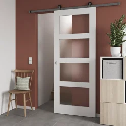 Porte coulissante Connemara 4 carreaux blanc H.204 x l.83 cm- Porte Coulissante