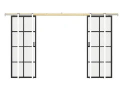 Vente-unique Porte Coulissante<Porte coulissante double avec système à galandage en aluminium et verre trempé - 2 x H205 x L63 cm - WILDEN II