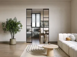 Vente-unique Porte Coulissante<Porte coulissante double avec système à galandage en aluminium et verre trempé - 2 x H205 x L63 cm - WILDEN II
