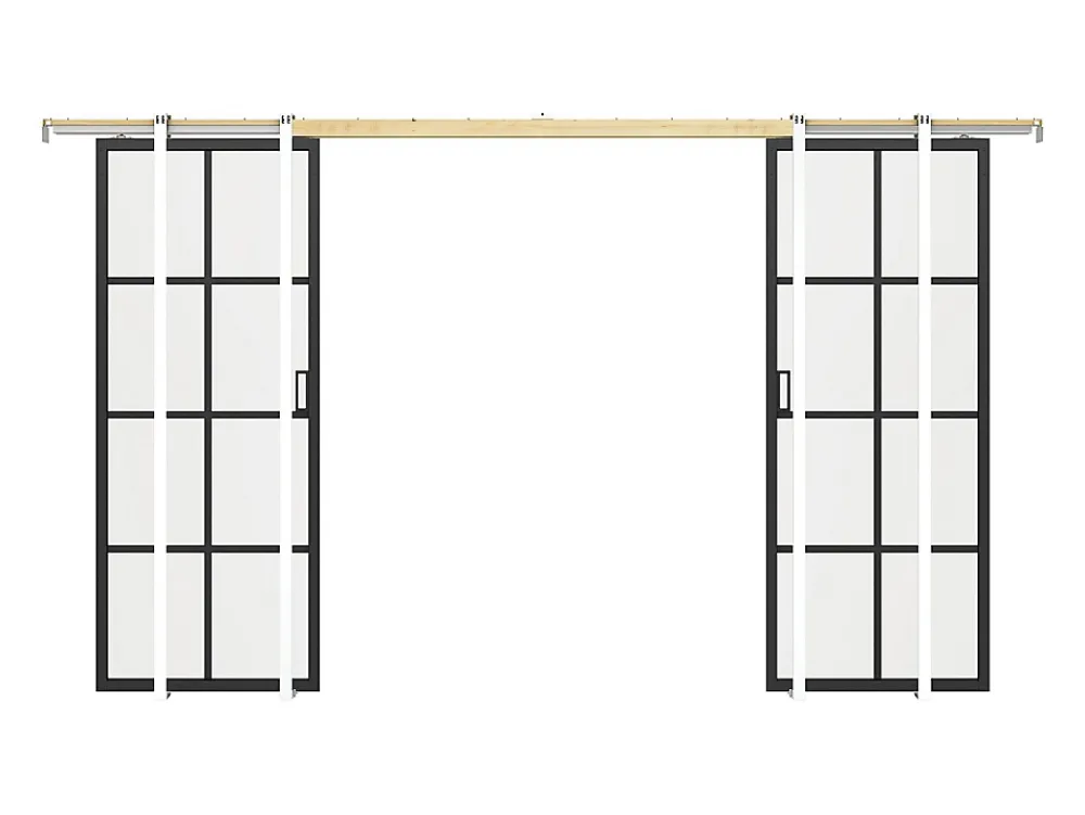 Vente-unique Porte Coulissante<Porte coulissante double avec système à galandage en aluminium et verre trempé - 2 x H205 x L63 cm - WILDEN II