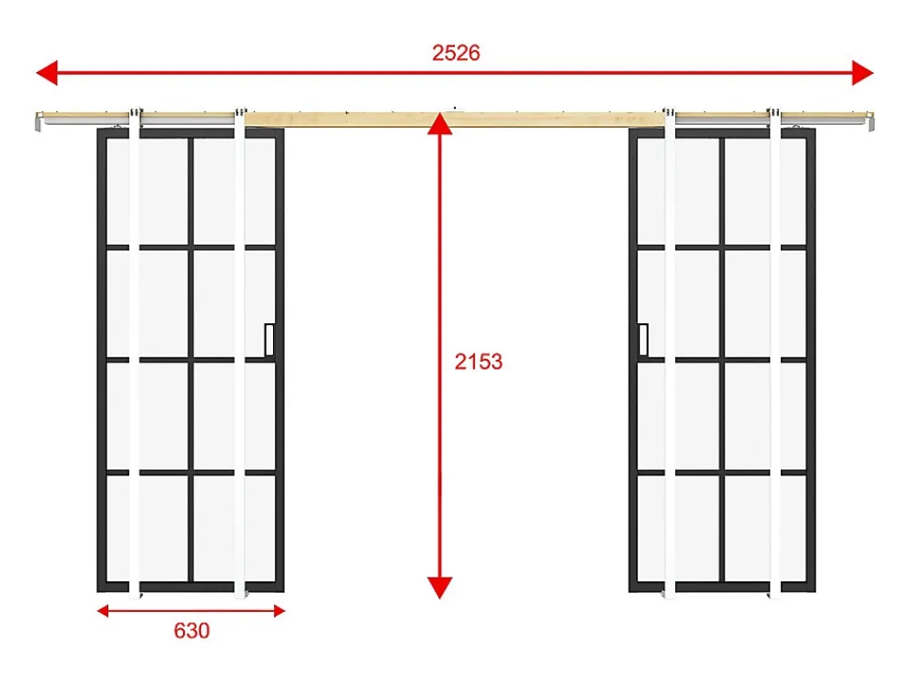 Vente-unique Porte Coulissante<Porte coulissante double avec système à galandage en aluminium et verre trempé - 2 x H205 x L63 cm - WILDEN II