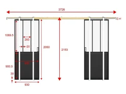Vente-unique Porte coulissante double atelier avec système à galandage - Noir et verre trempé - 2 x H205 x L93 cm - ARTISTO II- Porte Coulissante