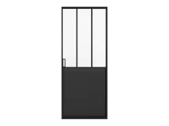 Vente-unique Porte coulissante double atelier avec système à galandage - Noir et verre trempé - 2 x H205 x L93 cm - ARTISTO II- Porte Coulissante