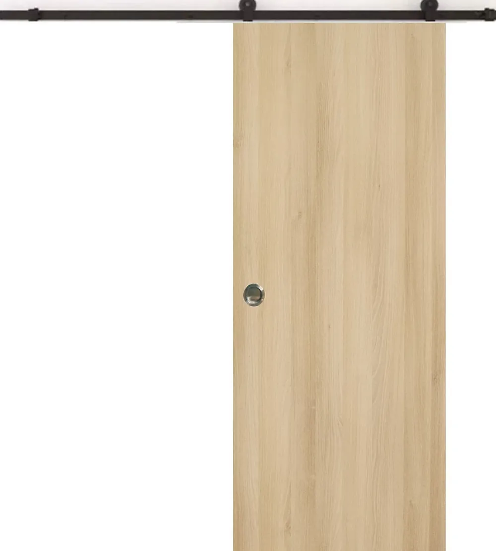 Gd Menuiseries Porte Coulissante Honey Oak H204 X L73, Rail Roulettes, Coquilles- Porte Coulissante