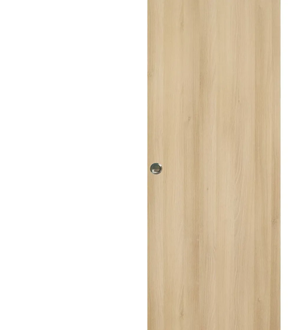 Gd Menuiseries Porte Coulissante<Porte Coulissante Honey Oak H204 X L83, Rail Alu Bandeau Noir, Coquilles