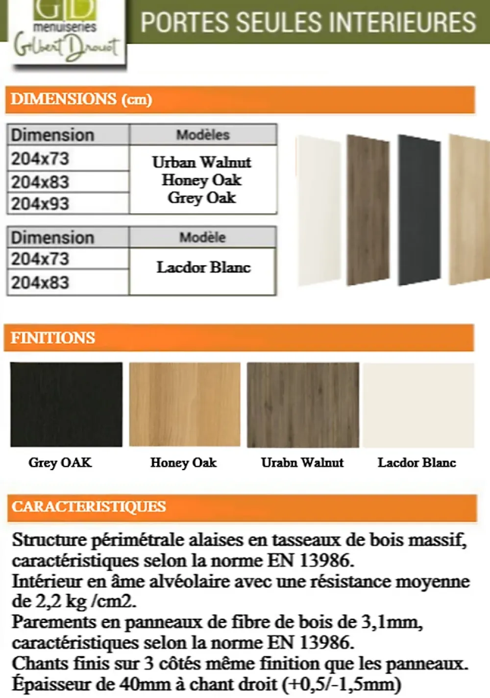 Gd Menuiseries Porte Coulissante<Porte Coulissante Honey Oak H204 X L83, Rail Alu Bandeau Blanc, Coquilles