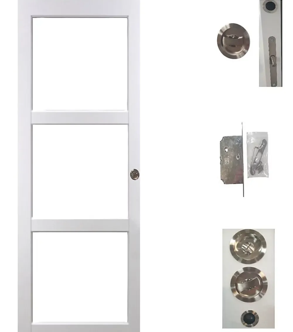 Gd Menuiseries Porte Coulissante Kenya Blanc Vitrage Transparent H204 X L73, Serrure Condamnation- Porte Coulissante