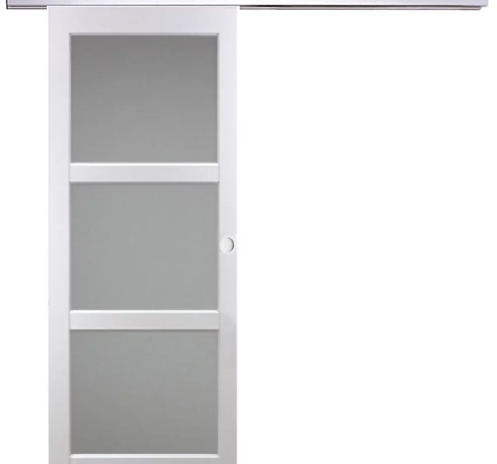 Gd Menuiseries Porte Coulissante Kenya Blanc Vitrée H204 X L73, Rail Alu, Coquilles Blanc- Porte Coulissante
