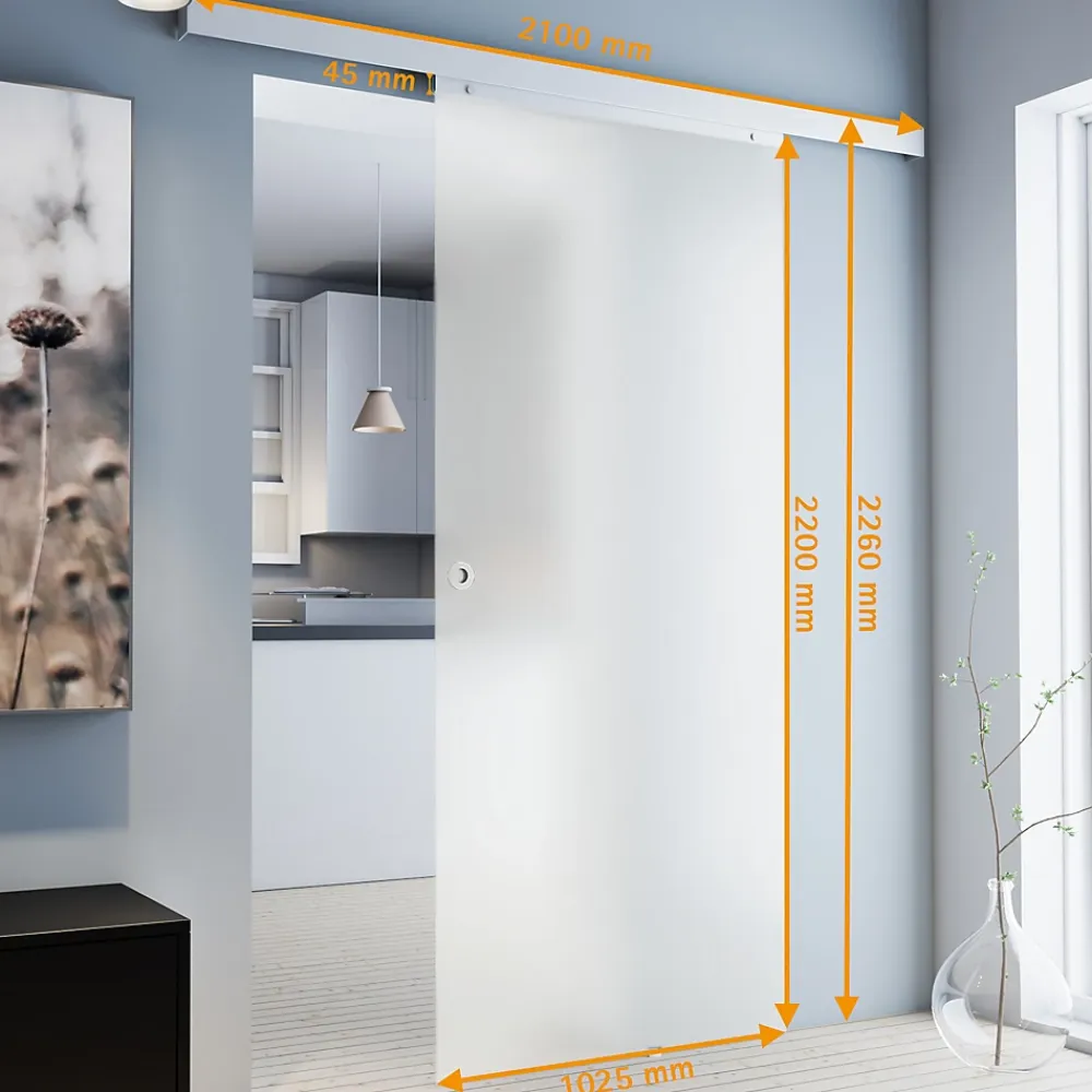 Schulte Porte Coulissante<Porte Coulissante En Verre - 102x220 - Décor Opaque - Poignée Ronde + Double Amortisseur Softclose