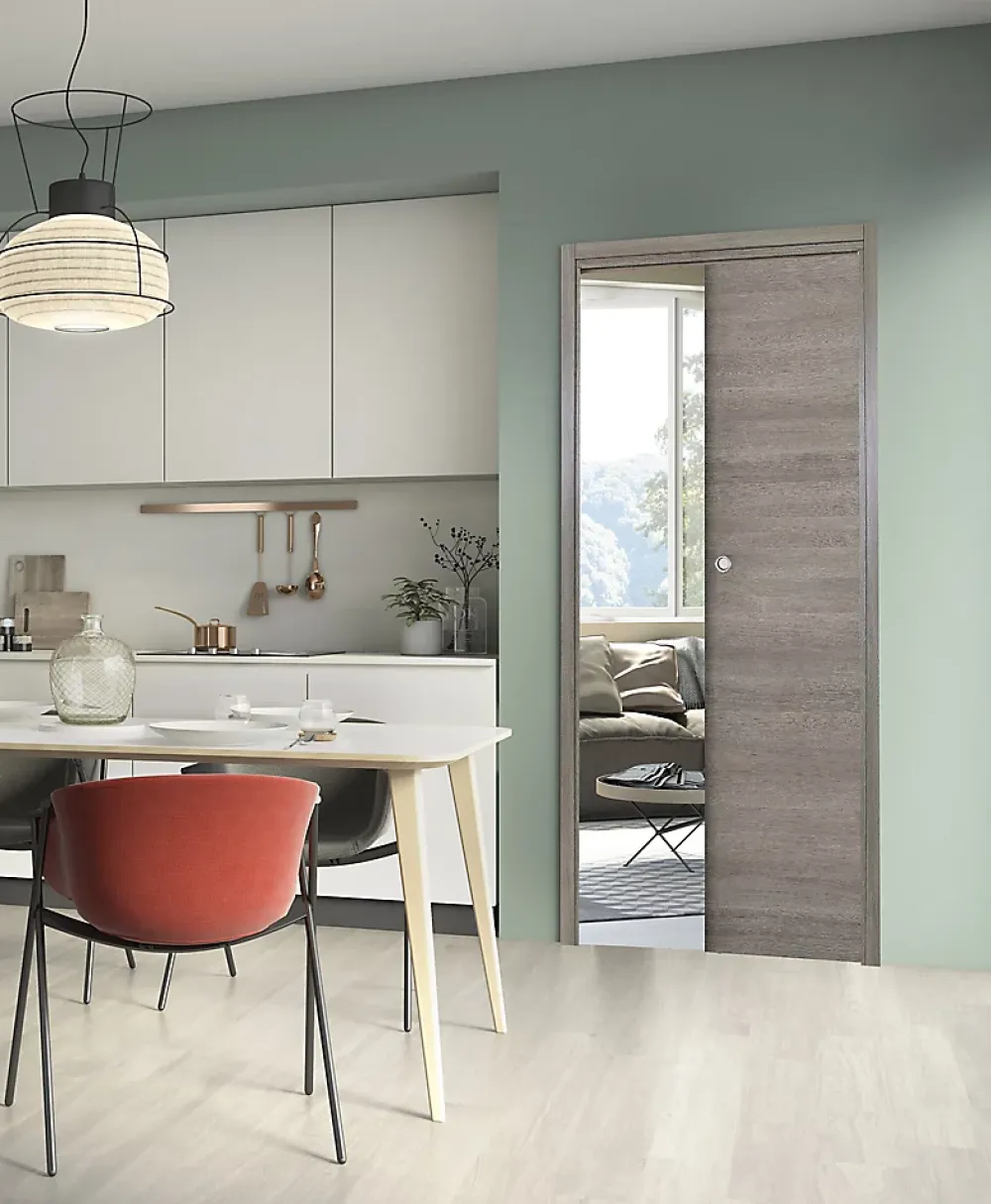 Porte coulissante Summa gris clair H.204 x l.83 cm- Porte Coulissante