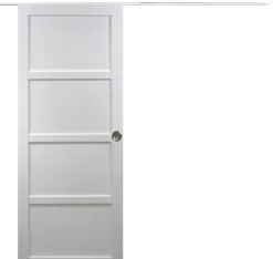 Gd Menuiseries Porte Coulissante Tamera Blanc 4 Panneaux H204 X L73, Rail Alu Bandeau Blanc, Coquilles- Porte Coulissante