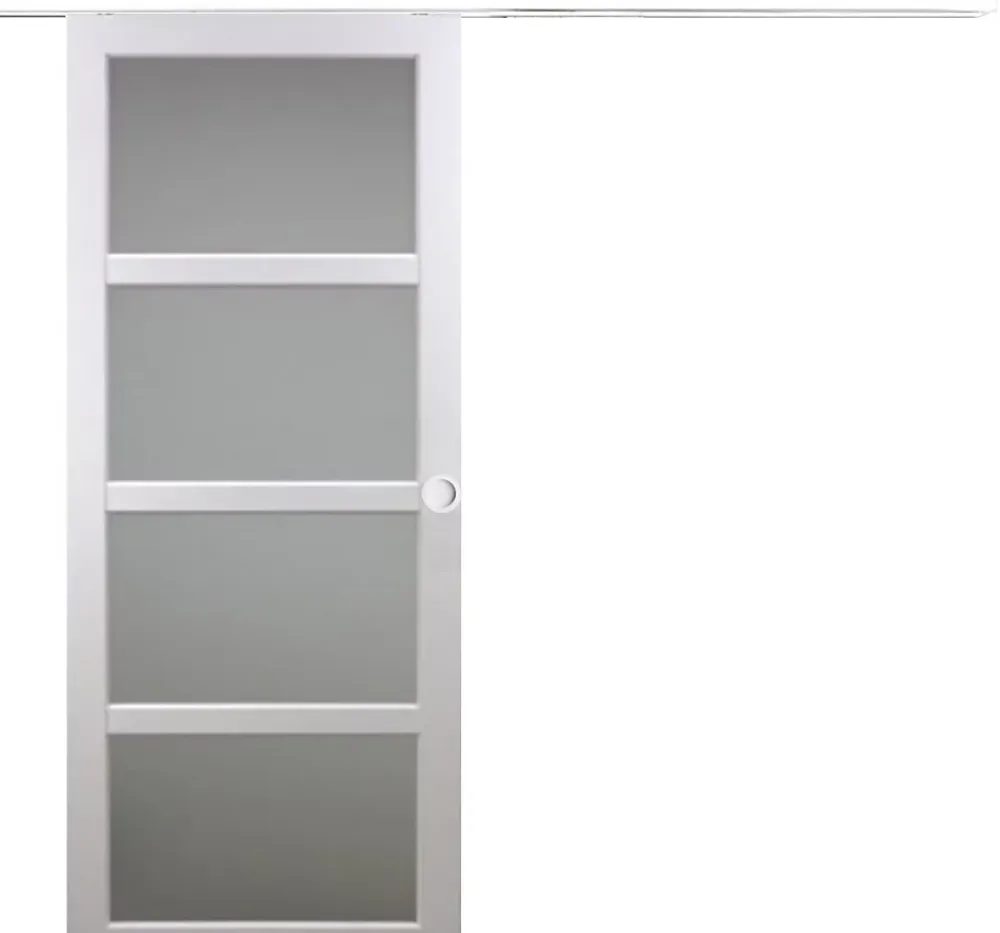 Gd Menuiseries Porte Coulissante Tana Blanc Vitrée H204 X L73, Rail Alu Bandeau Blanc, Coquilles Blanc- Porte Coulissante