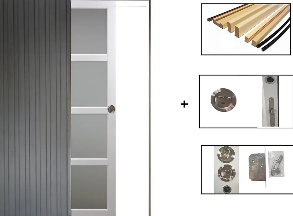 Gd Menuiseries Porte Coulissante<Porte Coulissante Tana Blanc Vitrée H204 X L73, Galandage, Kit Finition