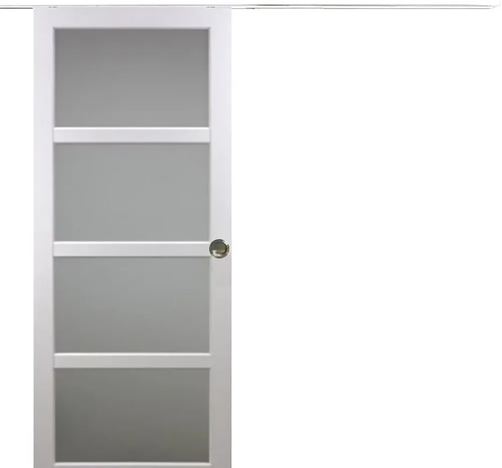 Gd Menuiseries Porte Coulissante<Porte Coulissante Tana Blanc Vitrée H204 X L93, Rail Alu Bandeau Blanc, Coquilles