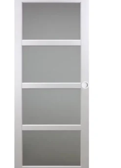 Gd Menuiseries Porte Coulissante Tana Blanc Vitrée H204 X L63, Rail Alu Bandeau Blanc, Coquilles Blanc- Porte Coulissante