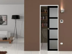 Gd Menuiseries Porte Coulissante<Porte Coulissante Telia Noir Vitrée H204 X L83, Galandage, Kit De Finition