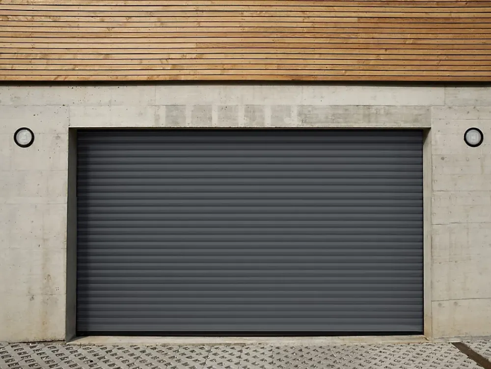 Protecta Porte de garage motorisée enroulable aluminium Ambre Gris H.200 x L.240 cm- Porte De Garage Enroulable