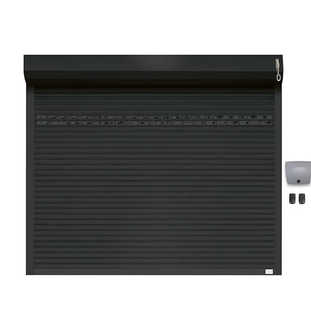 Protecta Porte de garage motorisée enroulable aluminium Ambre Gris H.200 x L.240 cm- Porte De Garage Enroulable