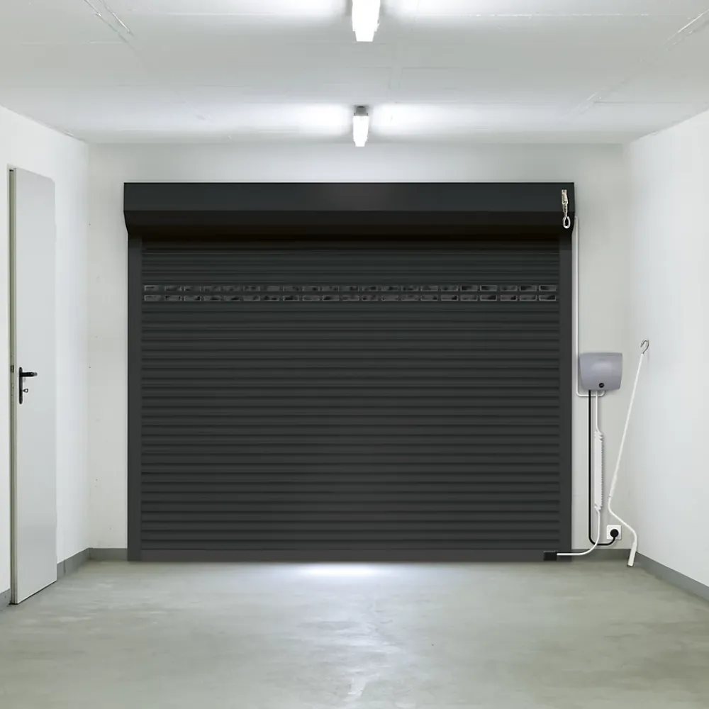 Protecta Porte de garage motorisée enroulable aluminium Ambre Gris H.200 x L.240 cm- Porte De Garage Enroulable