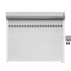Protecta Porte de garage motorisée enroulable aluminium Ambre Blanc H.200 x L.250 cm avec hublots- Porte De Garage Enroulable