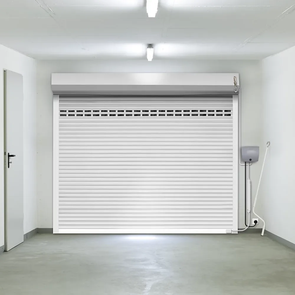 Protecta Porte de garage motorisée enroulable aluminium Ambre Blanc H.200 x L.250 cm avec hublots- Porte De Garage Enroulable