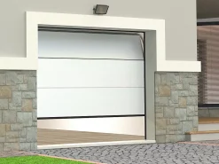 Vente-unique Porte De Garage Sectionnelle<Porte de garage sectionnelle effet bois blanc motorisée L254 x H218 cm - PRIETA