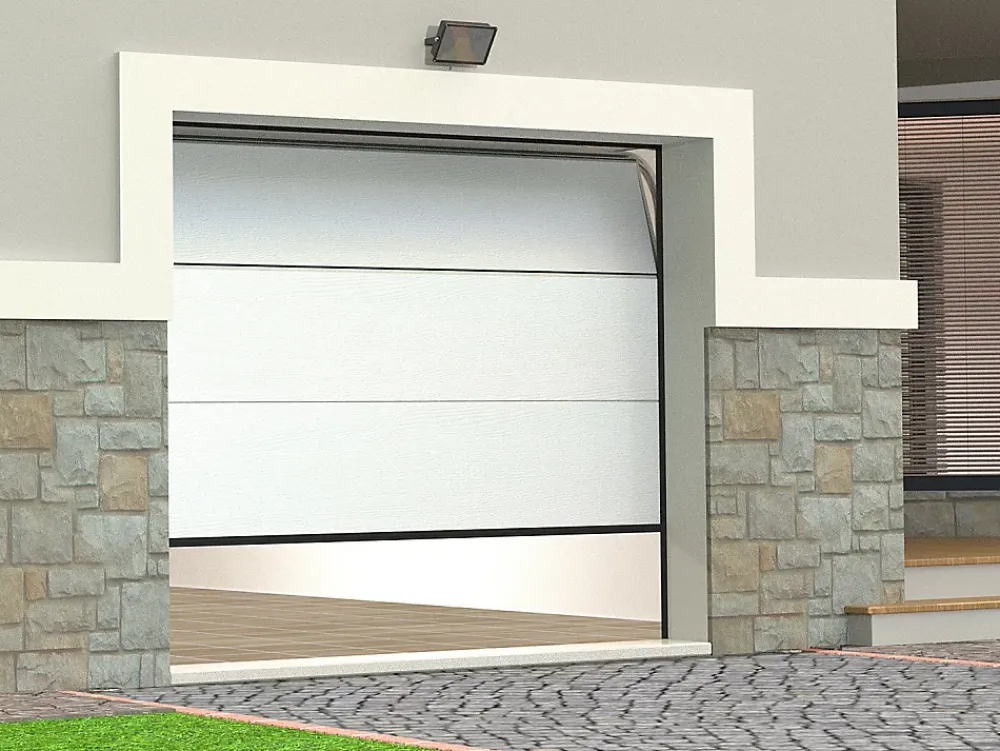 Somfy Porte de garage sectionnelle effet bois blanc avec moteur L254 x H218 cm - PRIETA- Porte De Garage Sectionnelle