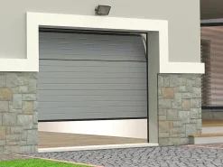 Vente-unique Porte de garage sectionnelle effet rainuré gris motorisée L254 x H218 cm - NORIA- Porte De Garage Sectionnelle