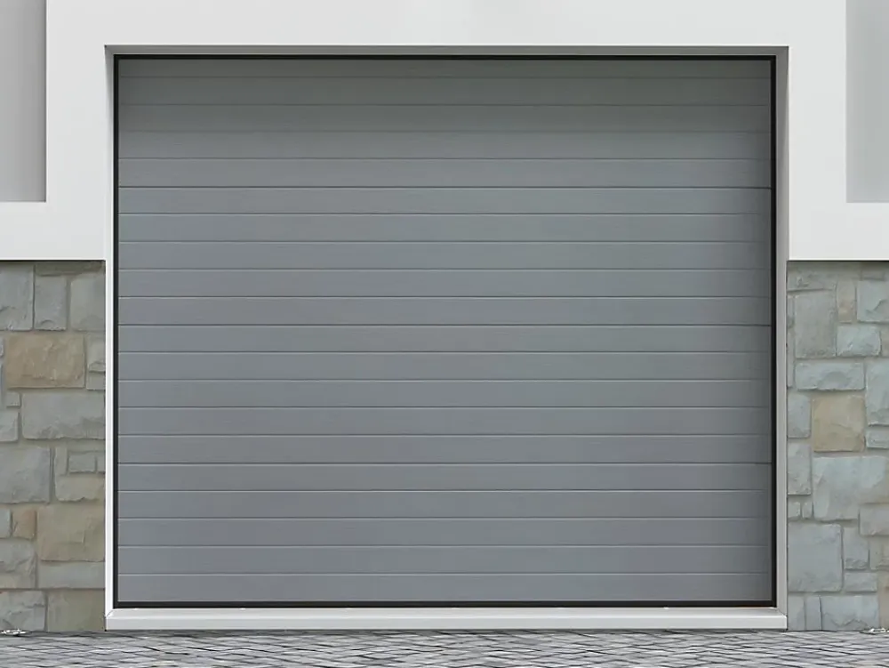 Vente-unique Porte de garage sectionnelle effet rainuré gris motorisée L254 x H218 cm - NORIA- Porte De Garage Sectionnelle